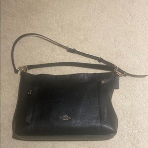 Coach Black and Gold Shoulder Bag with Flap Closure